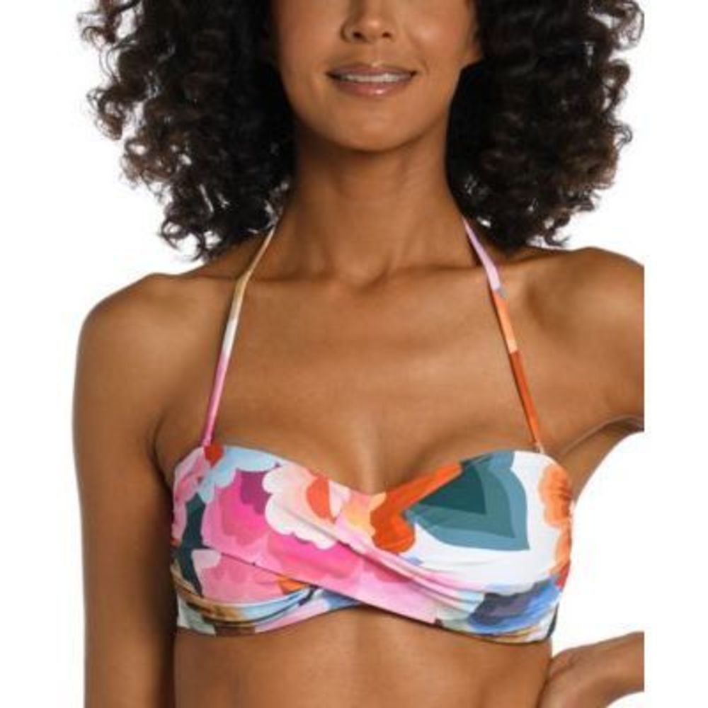 NWOT La Blanca Floral Rhythm Twist Bandeau Bikini Top Pink  8